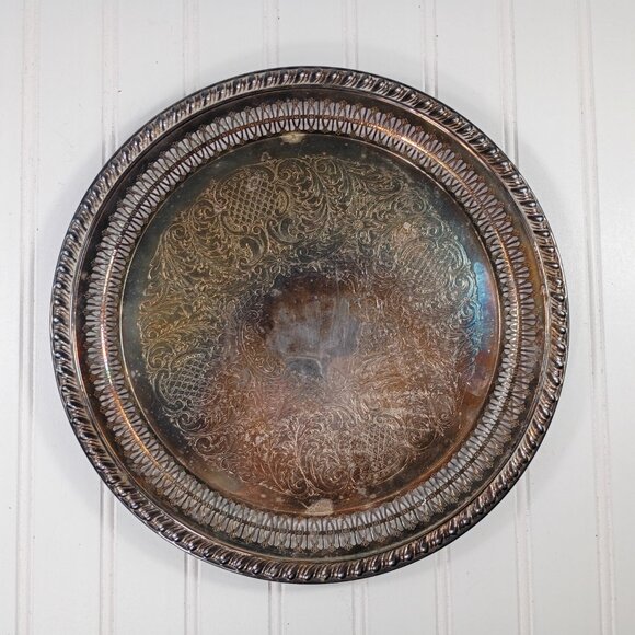 Vtg Silverplate Serving Trays Platters Tree of Life Round WS Blackinton LOT OF 3 - Picture 7 of 16